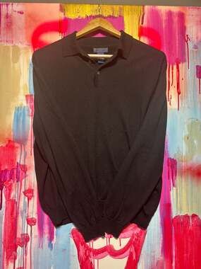 Joseph & Lyman Men's XL Black 100% Italian Merino Wool Long Sleeve Polo Sweater